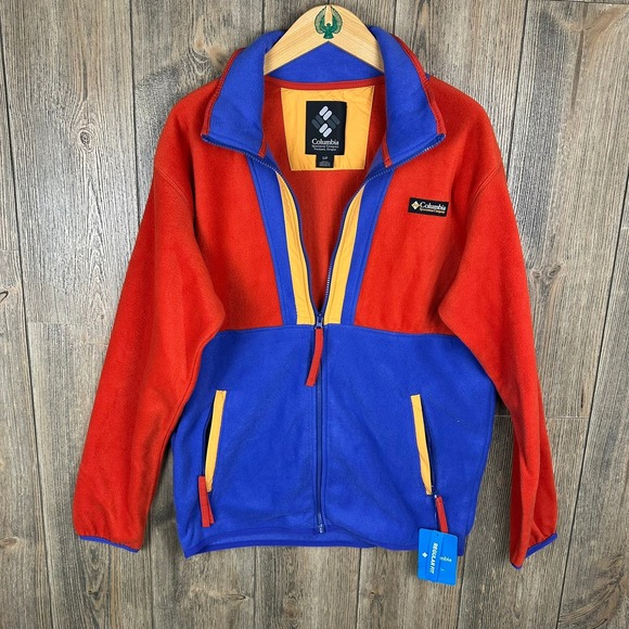 Columbia Backbowl II Fleece Jacket Full Zip Color Block Red Blue Yellow Small - Picture 1 of 7